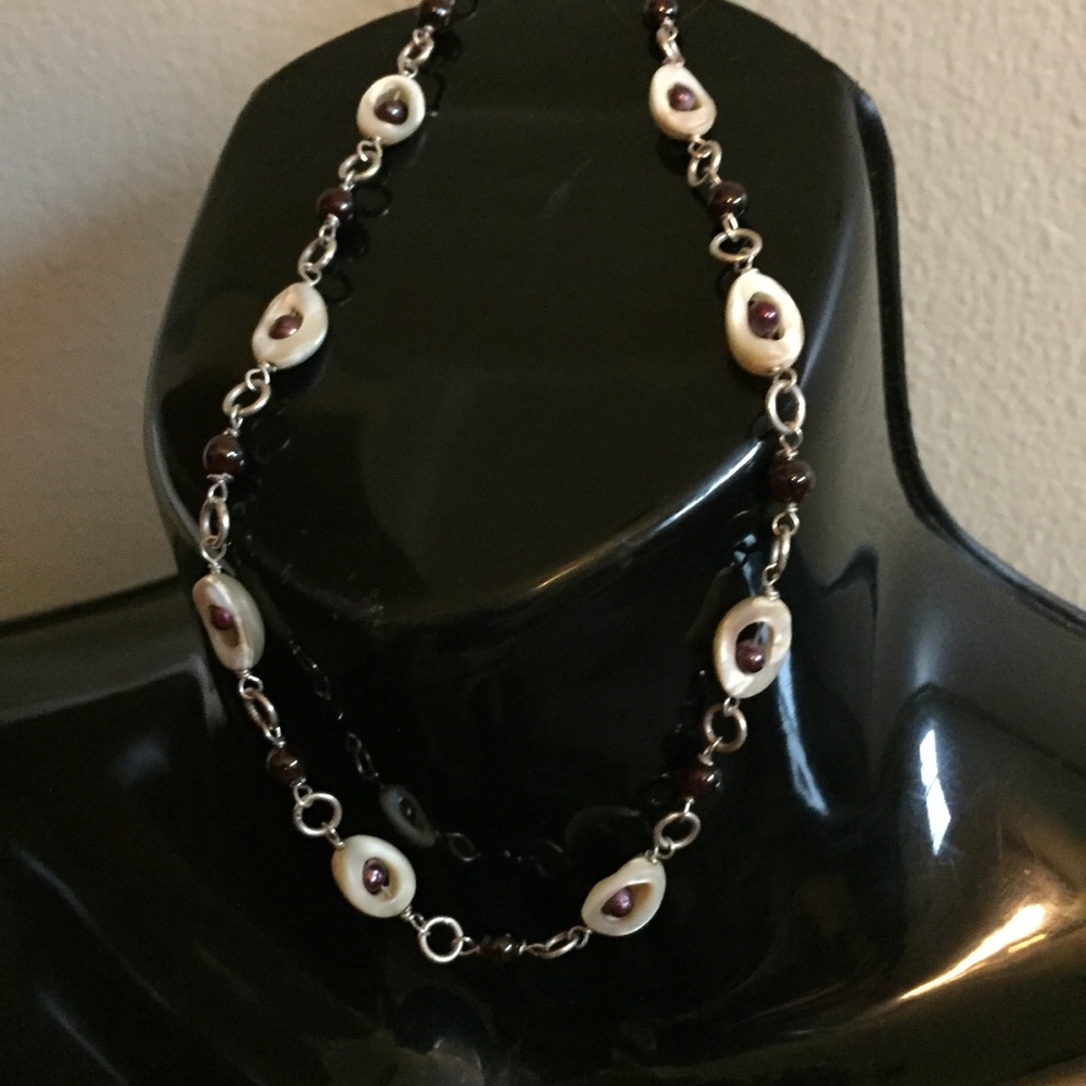 Sterling silver, garnet & abalone necklace.